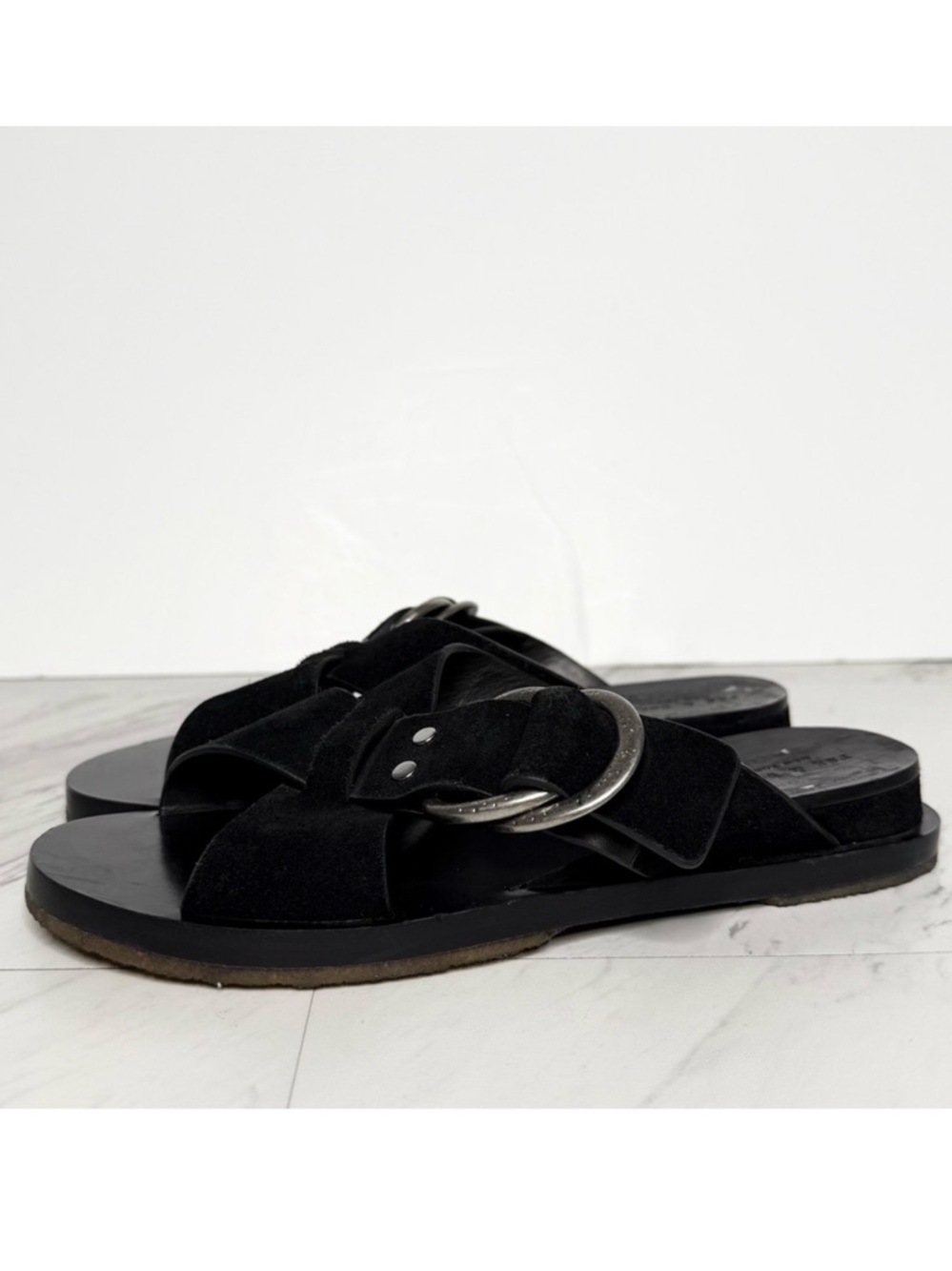 Rag & Bone Beau Black Criss Cross Strap Slide Sandal 37